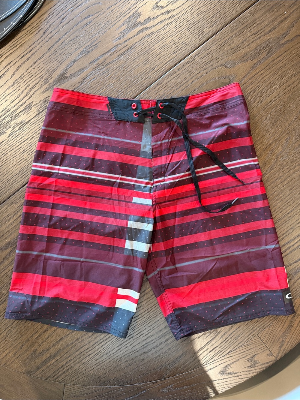 Oakley Men's Red and Black Striped Board Shorts